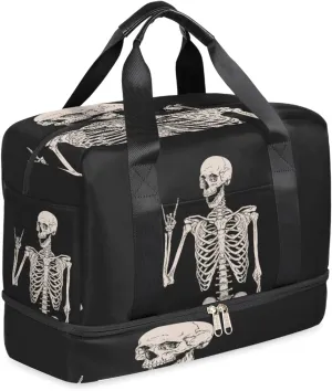 Goth Skull Halloween Sports Gym Bag with Shoes Compartment,Human Skeleton Skull Travel Duffel Bag for Women Men Boys Girls Teens Overnight Weekend Yoga Workout Bag Training Handbag