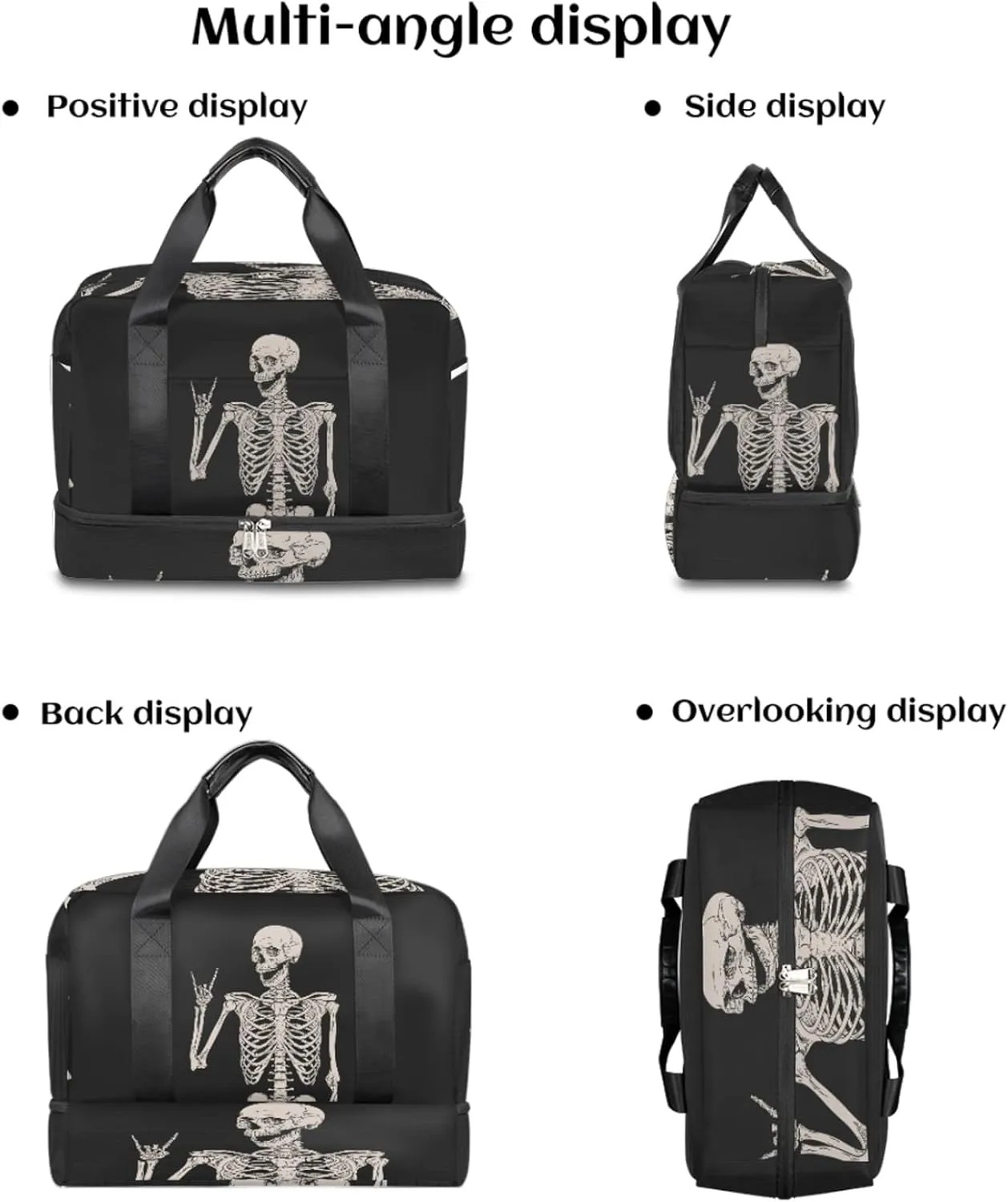 Goth Skull Halloween Sports Gym Bag with Shoes Compartment,Human Skeleton Skull Travel Duffel Bag for Women Men Boys Girls Teens Overnight Weekend Yoga Workout Bag Training Handbag