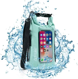 Goture Dry Bag, 2L Waterproof Bag with Shoulder Straps, 500D PVC Small Dry Sack Touchscreen Waterproof Phone Pouch, Roll Top Crossbody Dry Bags for Kayaking, Boating, Fishing, Camping, Beach, Travel