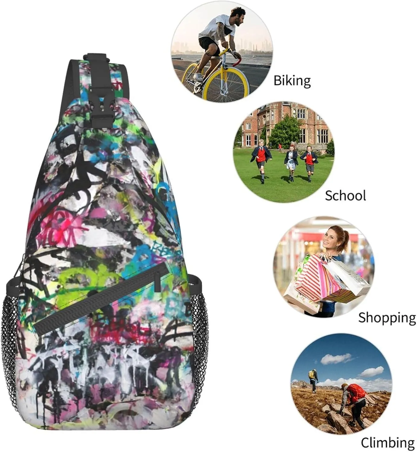 Graffiti Shoulder Bag Funny Sling Backpack Daypack Casual Backpack Hiking Bag Cool Backpack Bag