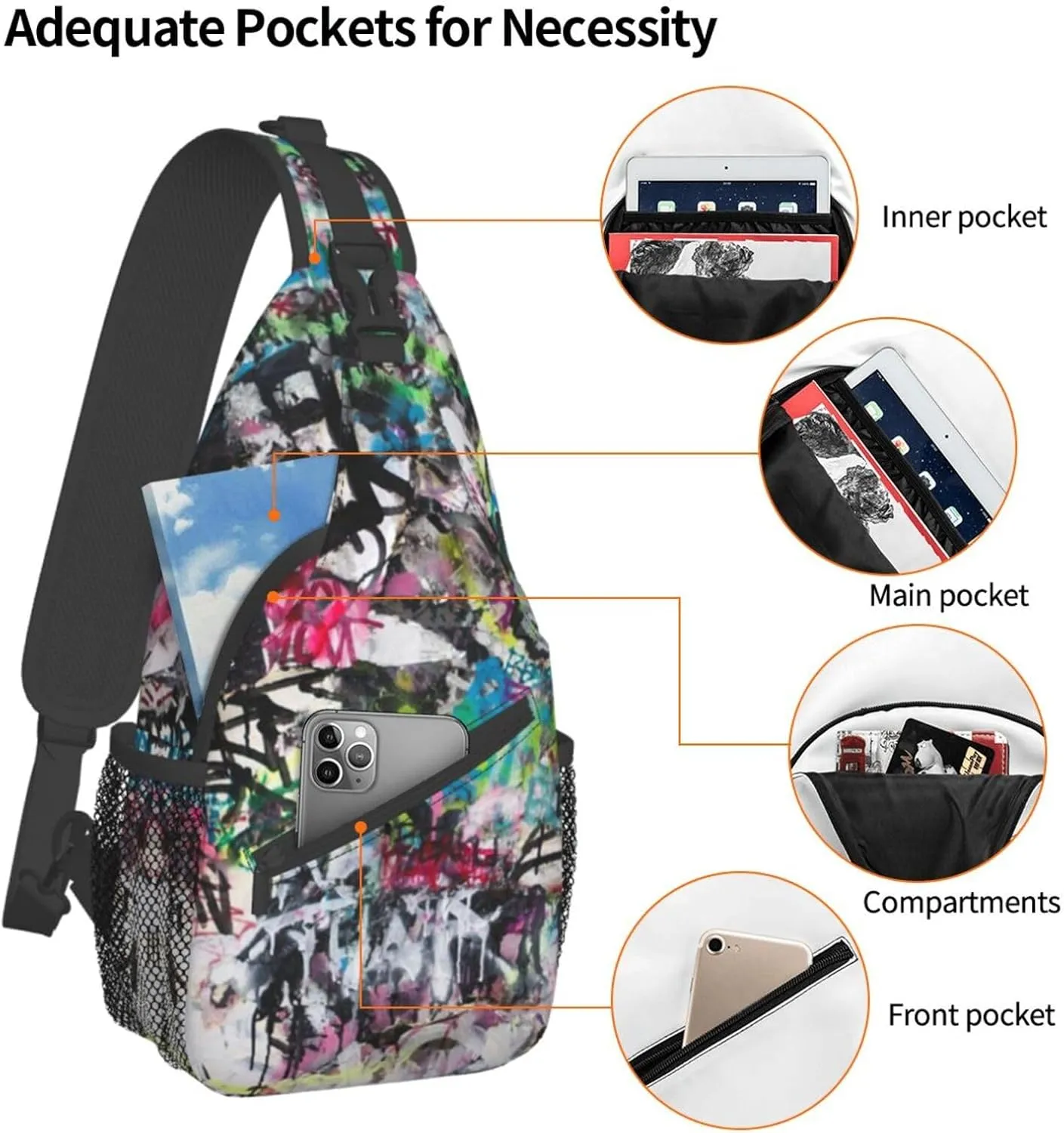 Graffiti Shoulder Bag Funny Sling Backpack Daypack Casual Backpack Hiking Bag Cool Backpack Bag