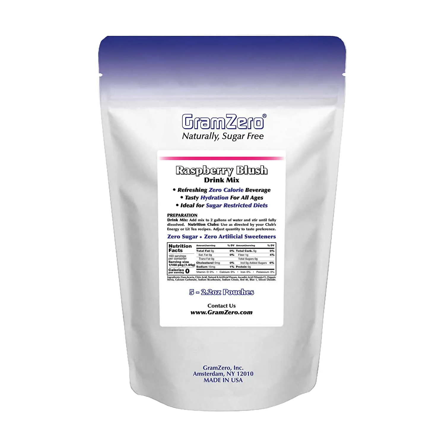 GramZero Raspberry Blush Sugar Free Drink Mix Sports Pack, Great For Nutrition Club Loaded Teas, Zero Calorie, Stevia Sweetened