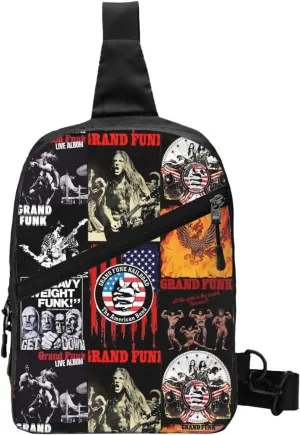 Grand Music Funk Railroad Crossbody Bag Chest Handbag Sling Backpack Adjustable Shoulder Pouch Classic Outdoor Rucksack Foldable Multipurpose Daypack for Hiking
