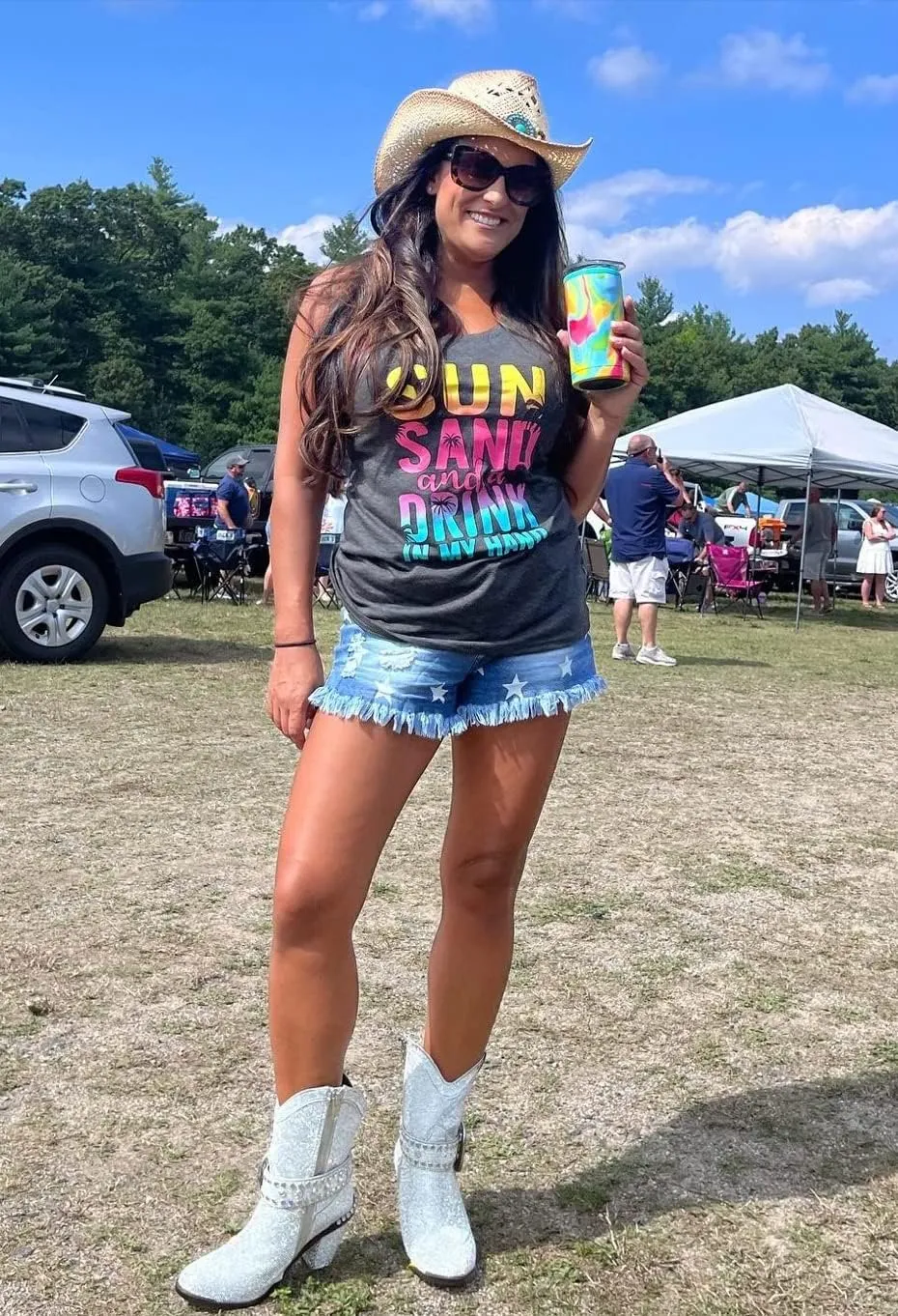 Graphic Tees for Women Summer Tank Tops Vacation Outfits for Women Country Concert Tops Summer Racer Back Tank Tops