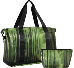 Green Forest Path Gym Bag for Women Sport Travel Duffel Bag Shoulder Weekender Overnight Bags with Wet Pocket & Shoe Compartment