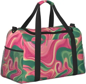 Green Pink Flowing Liquid Duffle Bag Foldable Travel Tote Bag Carry On Large Weekender Overnight Bags Waterproof Gym Bag For Women Men