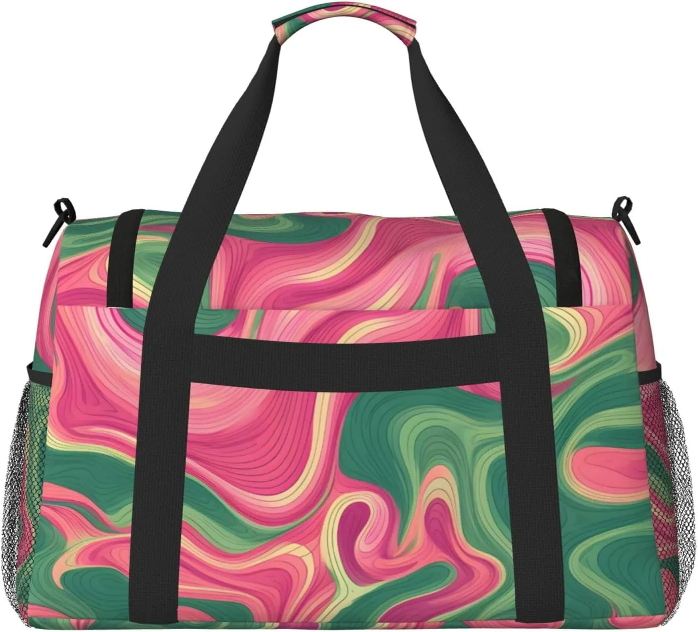 Green Pink Flowing Liquid Duffle Bag Foldable Travel Tote Bag Carry On Large Weekender Overnight Bags Waterproof Gym Bag For Women Men