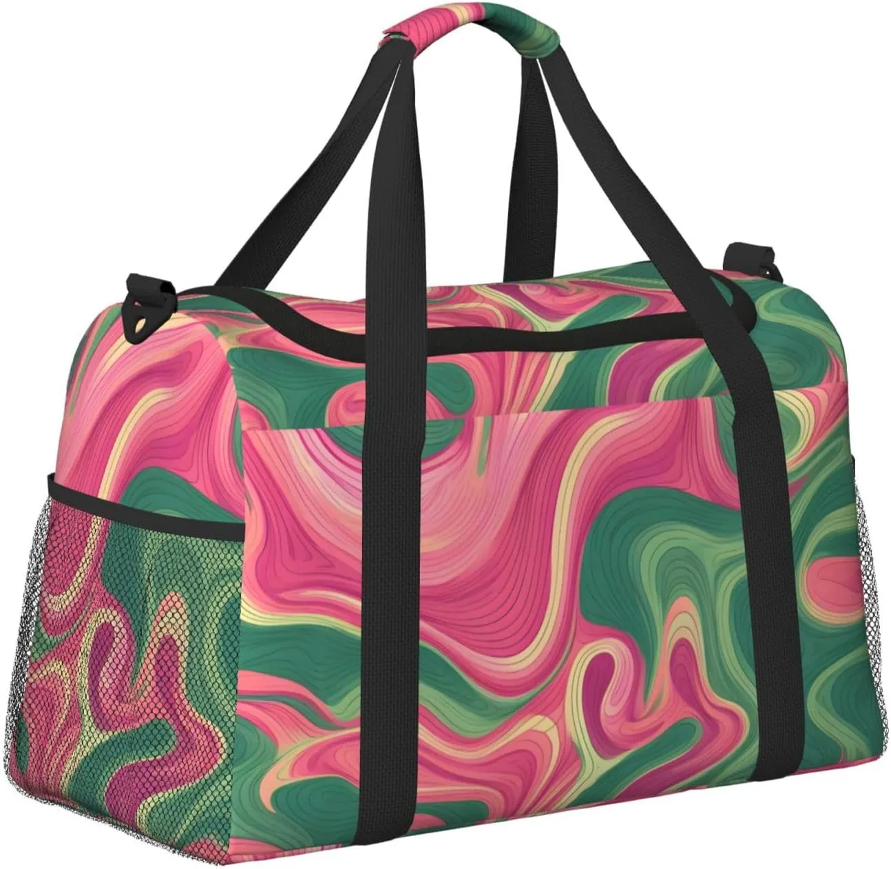 Green Pink Flowing Liquid Duffle Bag Foldable Travel Tote Bag Carry On Large Weekender Overnight Bags Waterproof Gym Bag For Women Men