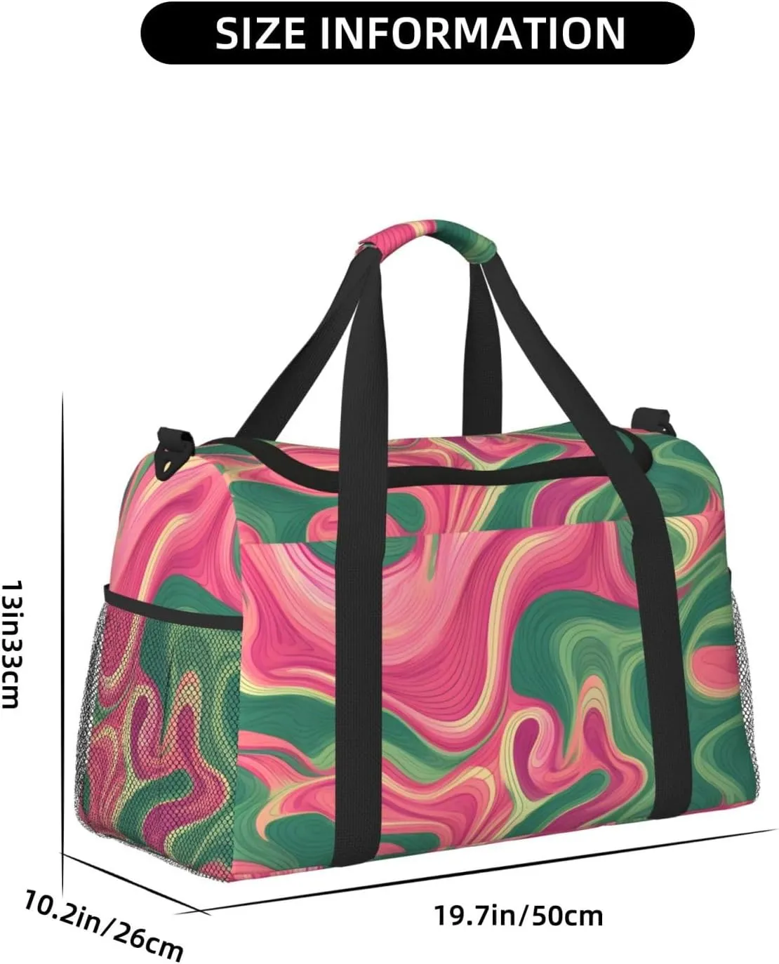 Green Pink Flowing Liquid Duffle Bag Foldable Travel Tote Bag Carry On Large Weekender Overnight Bags Waterproof Gym Bag For Women Men