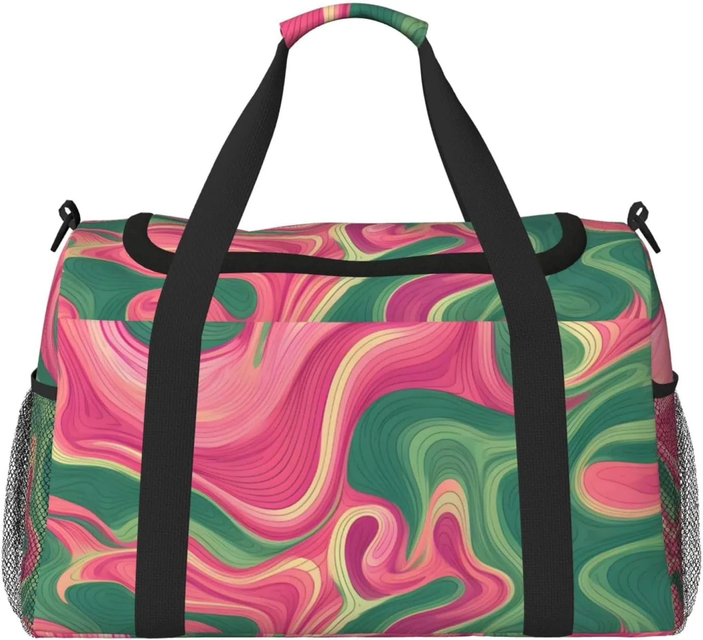 Green Pink Flowing Liquid Duffle Bag Foldable Travel Tote Bag Carry On Large Weekender Overnight Bags Waterproof Gym Bag For Women Men