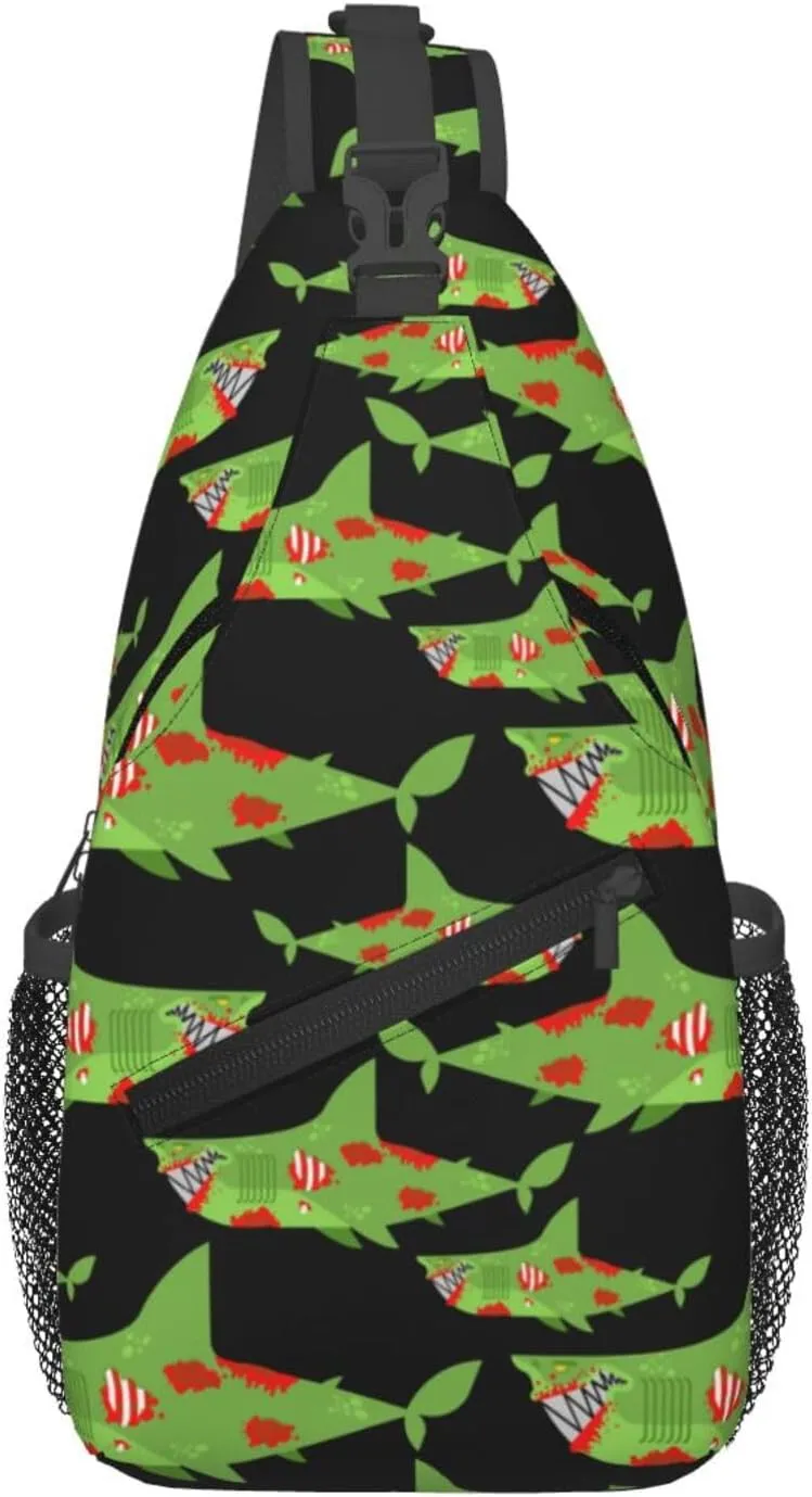 Green Shark Chest Sling Bag Crossbody Shoulder Backpack Bag Gym Cycling Travel Hiking Daypack Cross Bag
