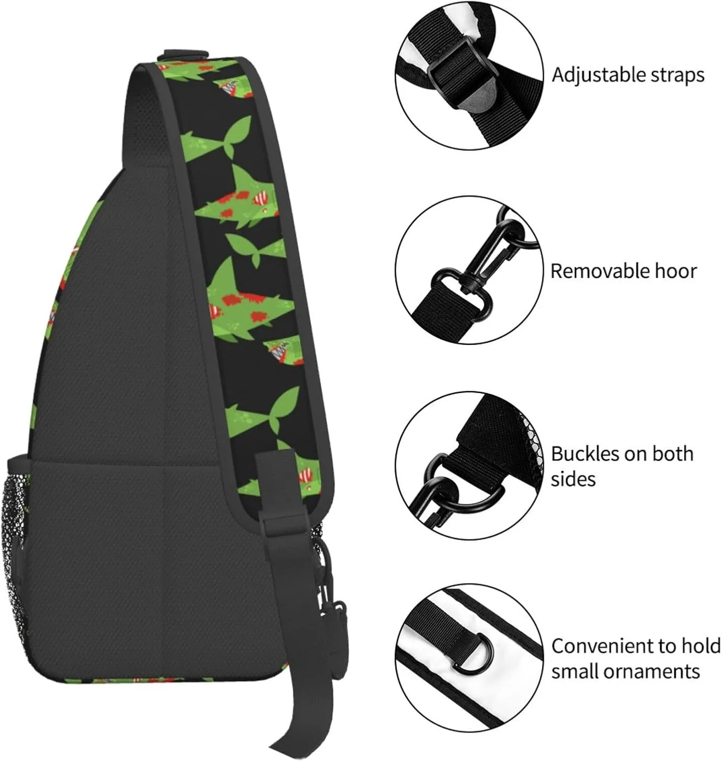 Green Shark Chest Sling Bag Crossbody Shoulder Backpack Bag Gym Cycling Travel Hiking Daypack Cross Bag