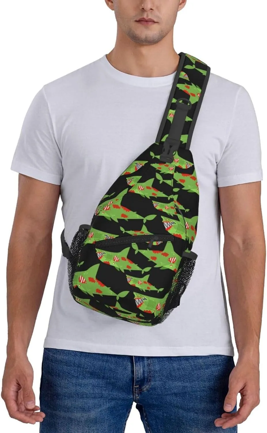 Green Shark Chest Sling Bag Crossbody Shoulder Backpack Bag Gym Cycling Travel Hiking Daypack Cross Bag