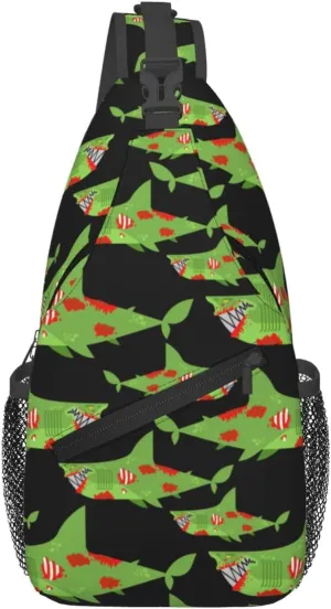 Green Shark Chest Sling Bag Crossbody Shoulder Backpack Bag Gym Cycling Travel Hiking Daypack Cross Bag