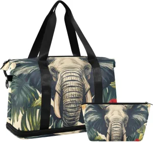 Grey Elephant Travel Duffel Bag Travel Overnight Carry on Bag with Toiletry Bag for Travel 2 Pcs Set