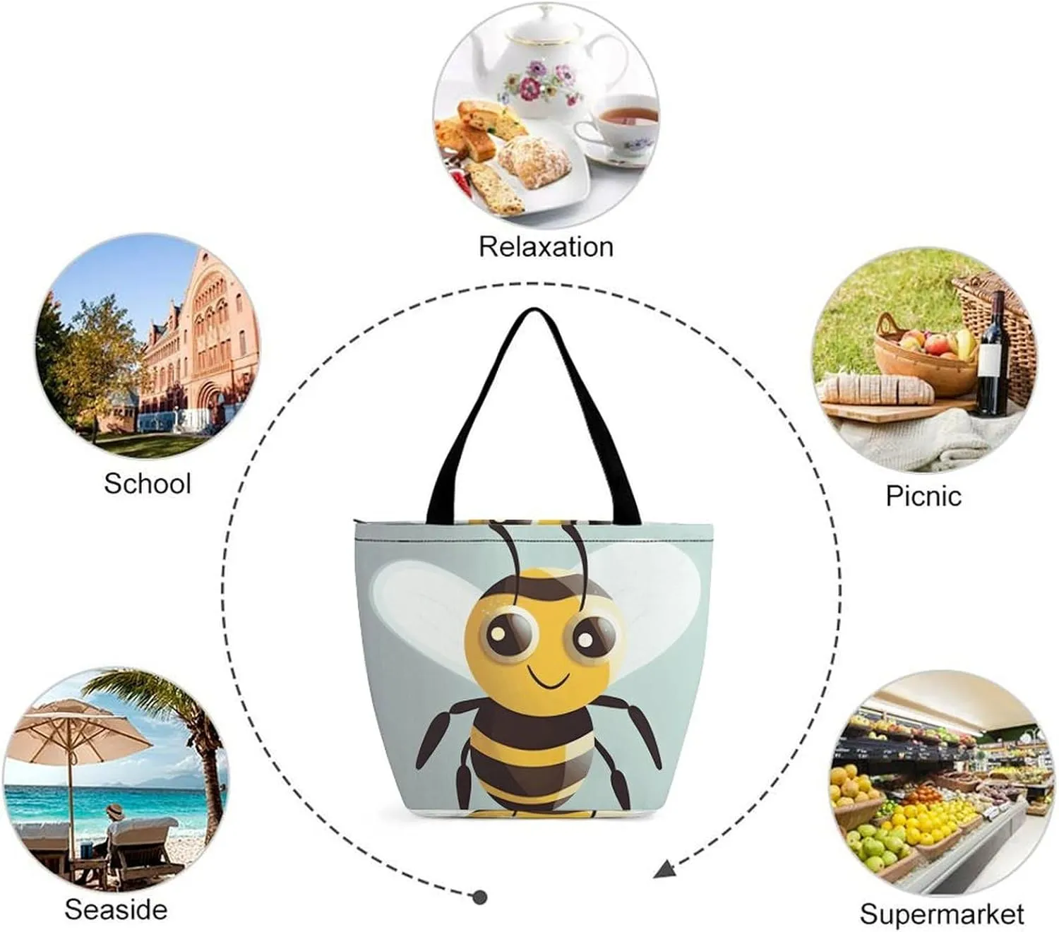 Grocery Bag Reusable Tote Bag Foldable Cartoon Alpaca Shopping Bag Handbag Washable Shoulder Bag for Travel