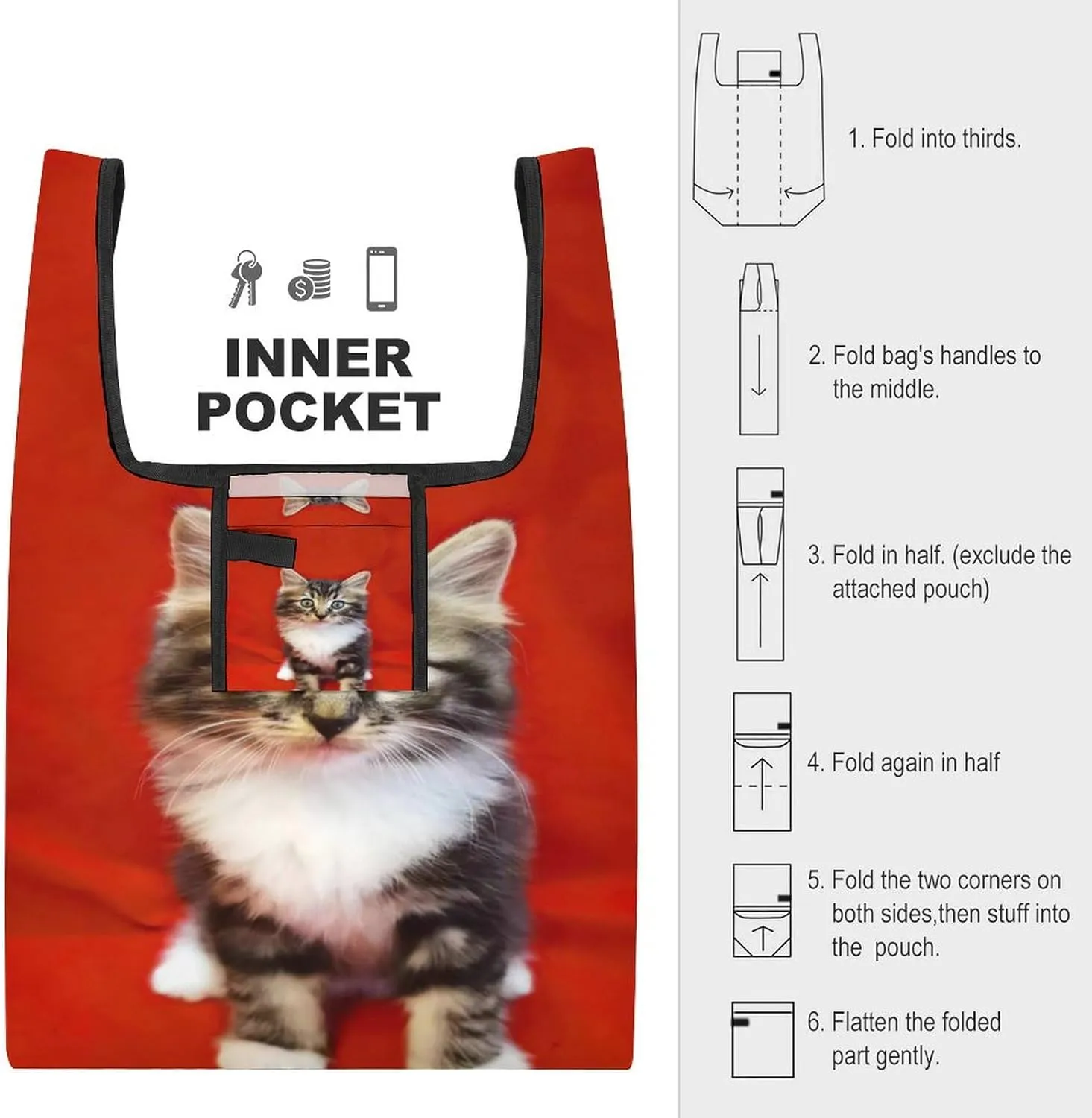 Grocery Bag Reusable Tote Bag Foldable Cute Little Fox Shopping Bag Handbag Washable Shoulder Bag for Travel
