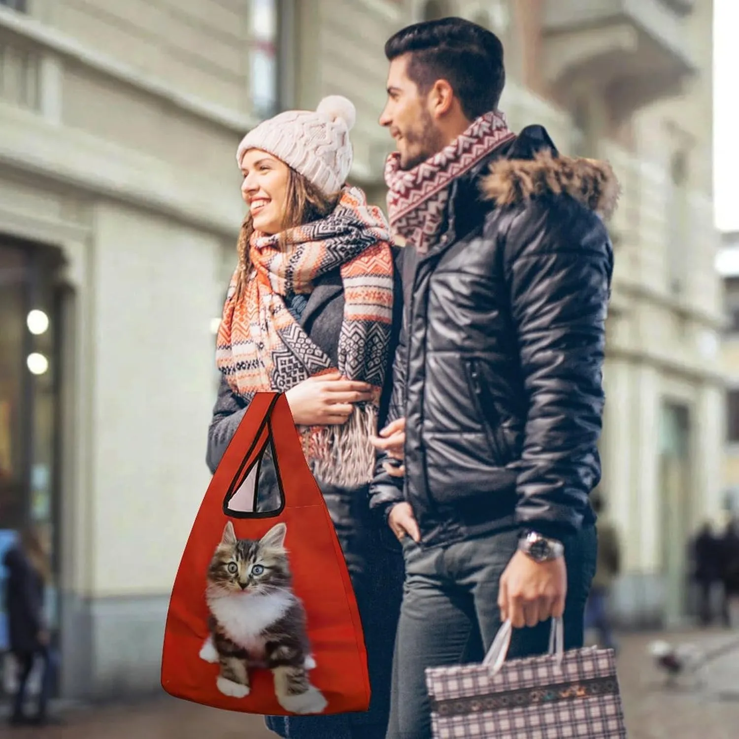 Grocery Bag Reusable Tote Bag Foldable Cute Little Fox Shopping Bag Handbag Washable Shoulder Bag for Travel