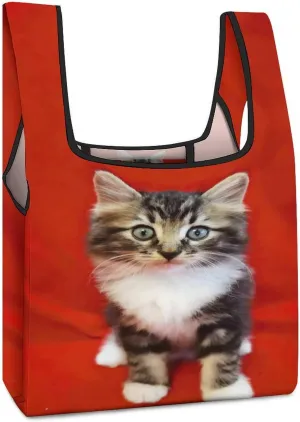 Grocery Bag Reusable Tote Bag Foldable Cute Little Fox Shopping Bag Handbag Washable Shoulder Bag for Travel