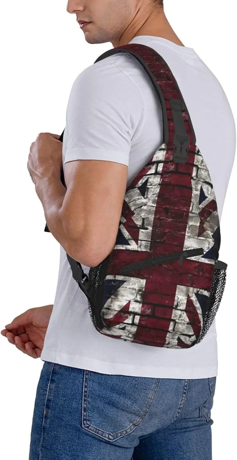 Grunge Uk Flag, Great Britain, Punk Style Distressed Chest Sling Bag Crossbody Shoulder Backpack Bag Gym Cycling Travel Hiking Daypack Cross Bag