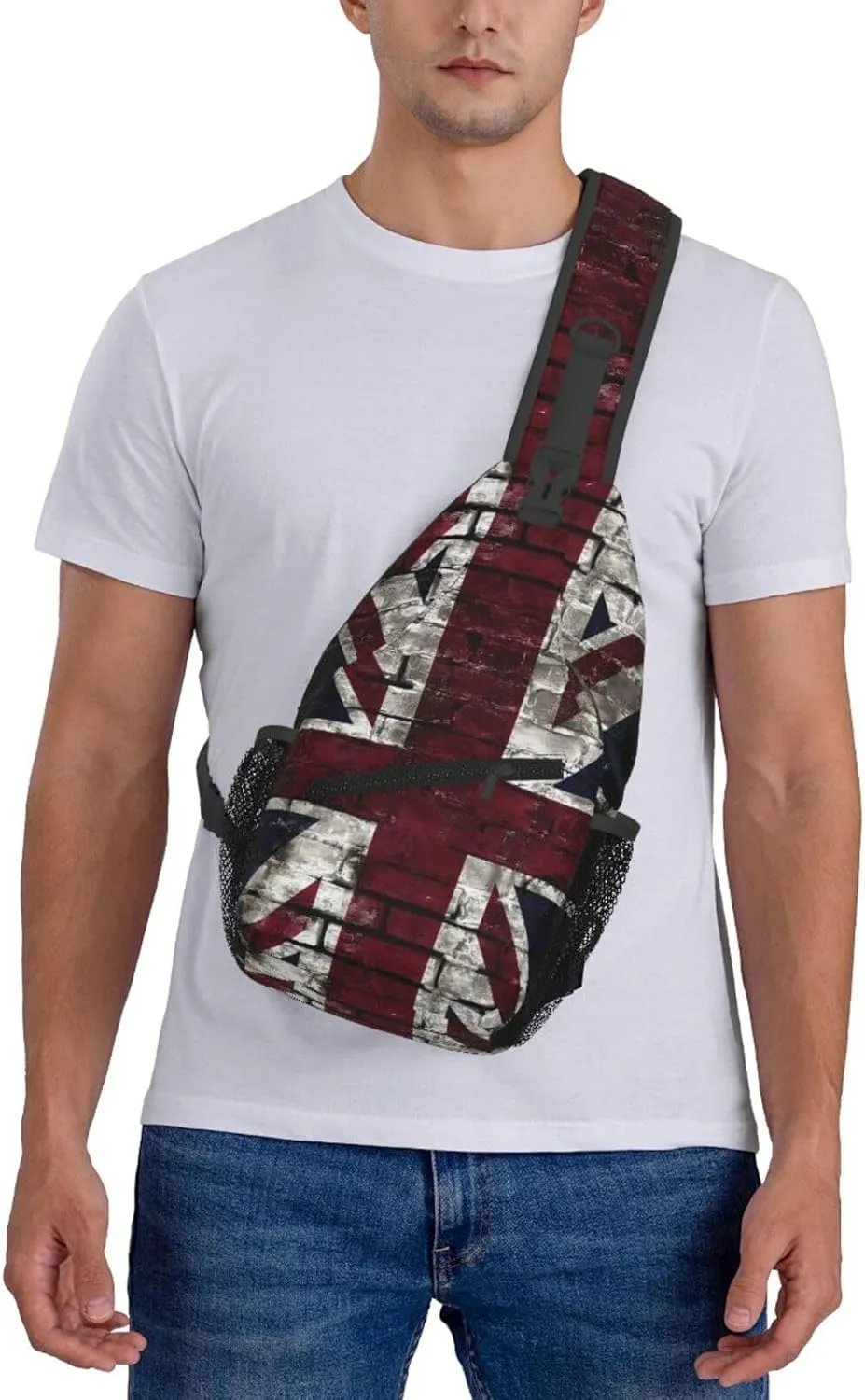 Grunge Uk Flag, Great Britain, Punk Style Distressed Chest Sling Bag Crossbody Shoulder Backpack Bag Gym Cycling Travel Hiking Daypack Cross Bag