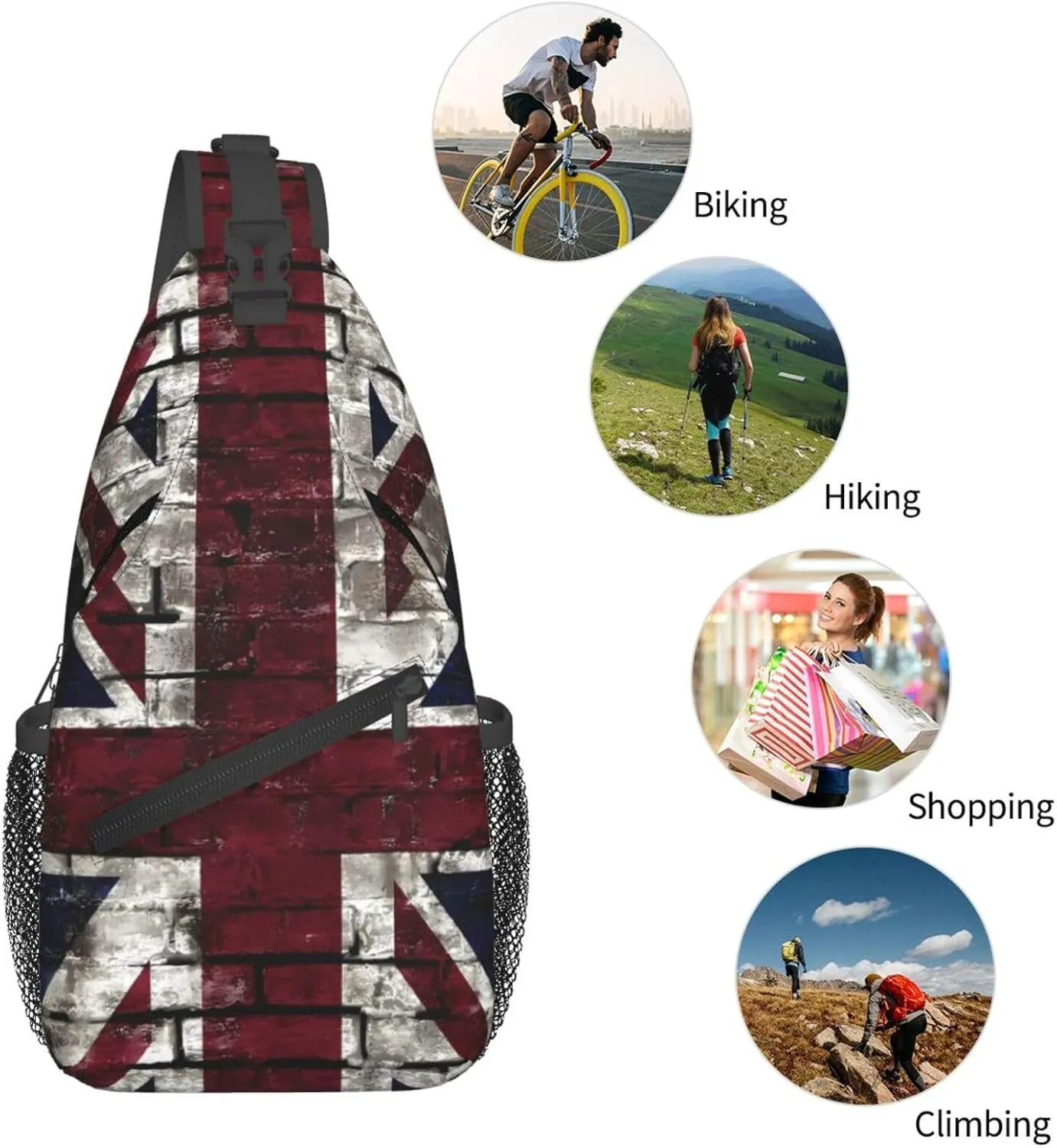 Grunge Uk Flag, Great Britain, Punk Style Distressed Chest Sling Bag Crossbody Shoulder Backpack Bag Gym Cycling Travel Hiking Daypack Cross Bag
