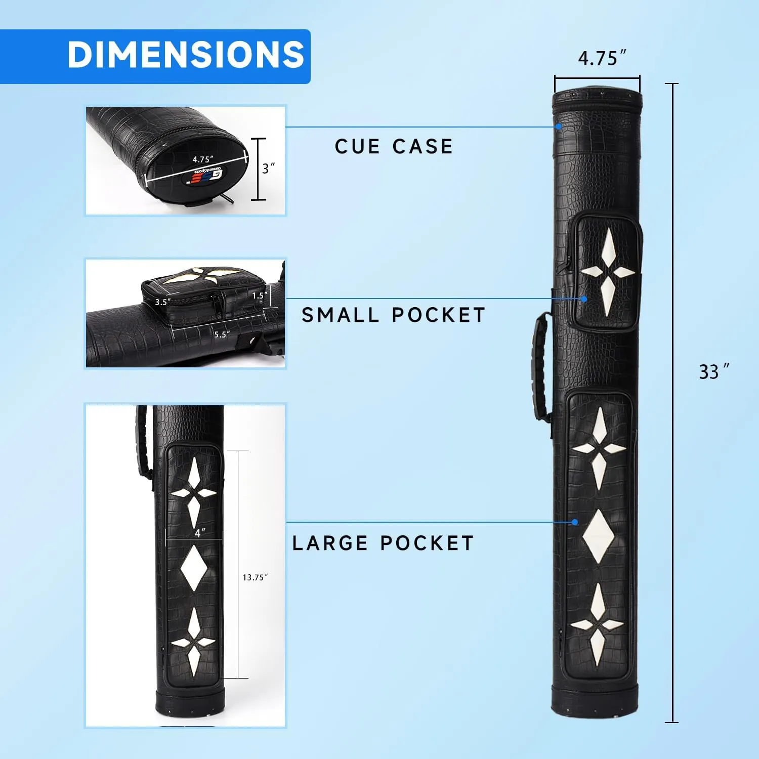 GSE Games & Sports Expert 2x2 Deluxe Hard Billiard Pool Cue Stick Carrying Case, Billiard Cue Case, Billiards Accessories (Several Colors Available)