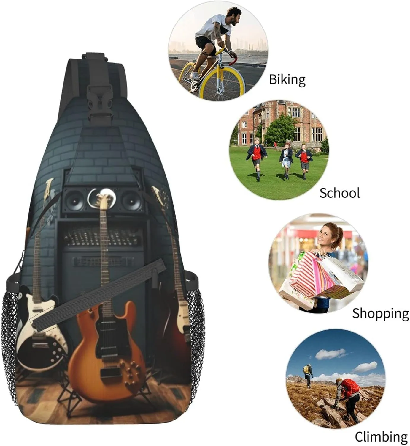 Guitar Collectio Outdoor Cross-body Shoulder Bag, Unisex Backpack For Women Men Young Hiking Travel