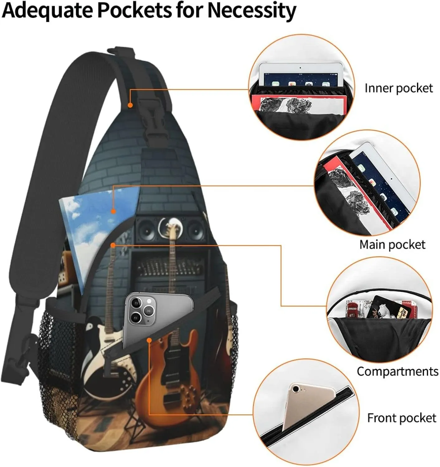 Guitar Collectio Outdoor Cross-body Shoulder Bag, Unisex Backpack For Women Men Young Hiking Travel