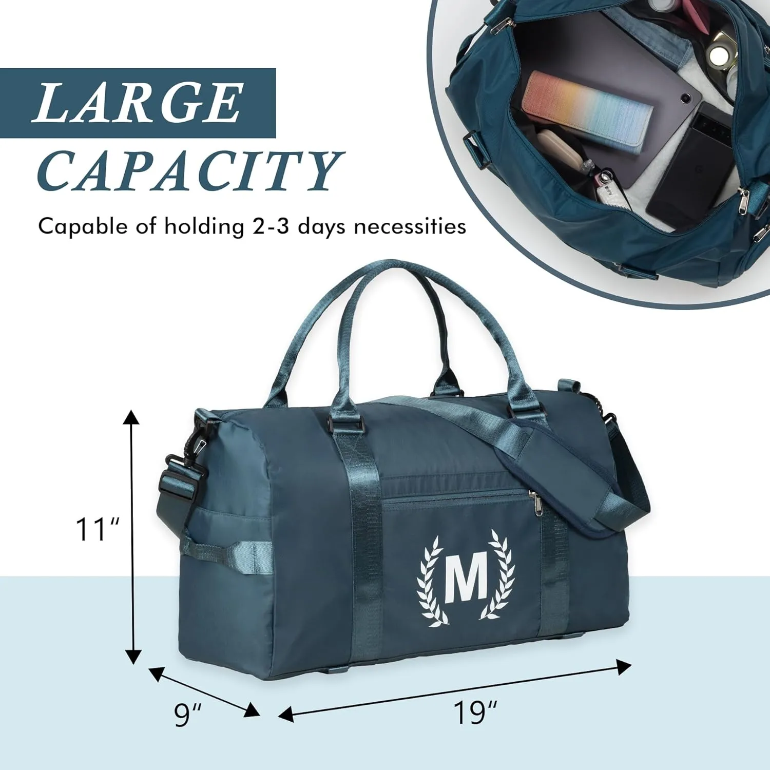 Gym & Sports Duffle Bag, Black, T Size, Polyester, Water Resistant, 5 Compartments, Zipper Closure, Web Handle, Fixed Strap, Perfect for Gym, Sports, Travel & Everyday Use