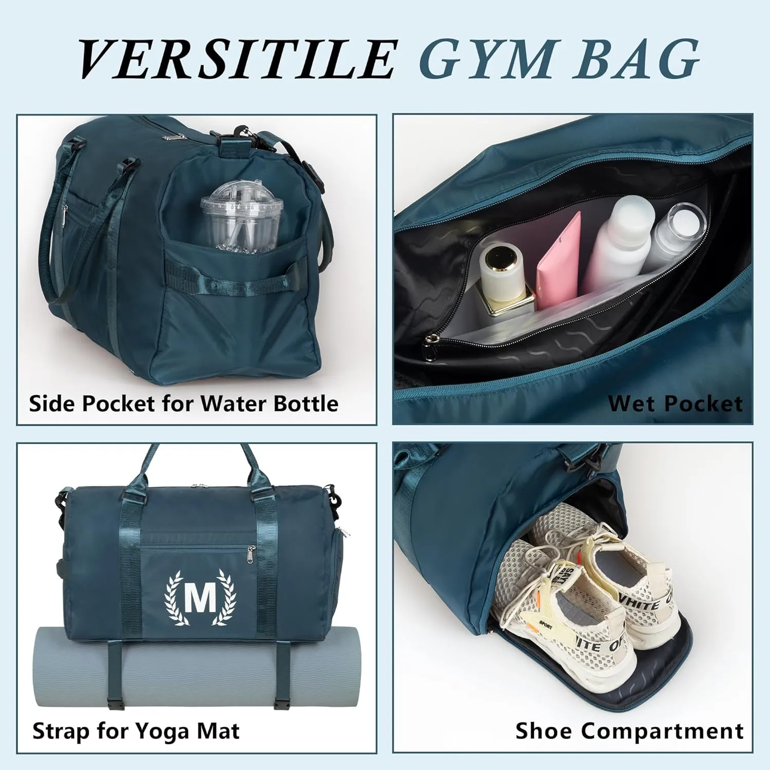 Gym & Sports Duffle Bag, Black, T Size, Polyester, Water Resistant, 5 Compartments, Zipper Closure, Web Handle, Fixed Strap, Perfect for Gym, Sports, Travel & Everyday Use