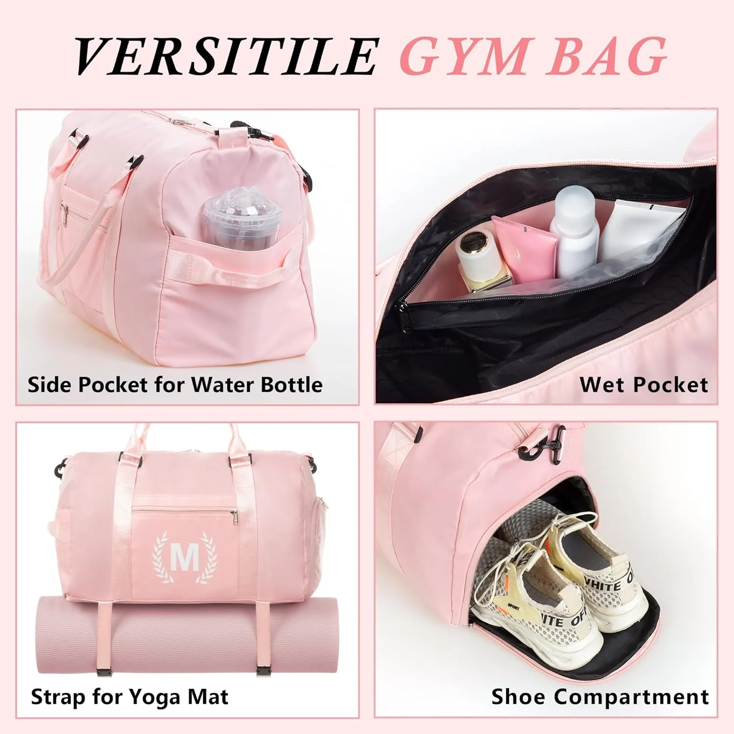 Gym & Sports Duffle Bag, Red, Size I, Personalized with Initials, Water-Resistant, 20"L x 11"W x 10"H, 5 Compartments, Zipper Closure, Web Handle, Integrated Strap, Polyester Material