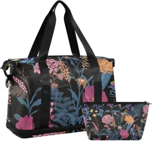 Gym Bag for Women, Personal Item Travel Duffel Bag with Shoes Compartment Weekender Overnight Bag with Wet Pocket Carry On Bag Multicolor 12