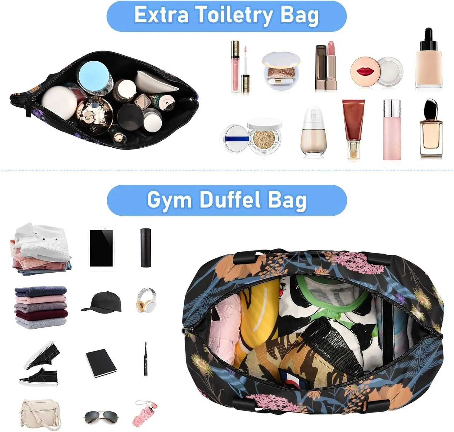 Gym Bag for Women, Personal Item Travel Duffel Bag with Shoes Compartment Weekender Overnight Bag with Wet Pocket Carry On Bag Multicolor 12