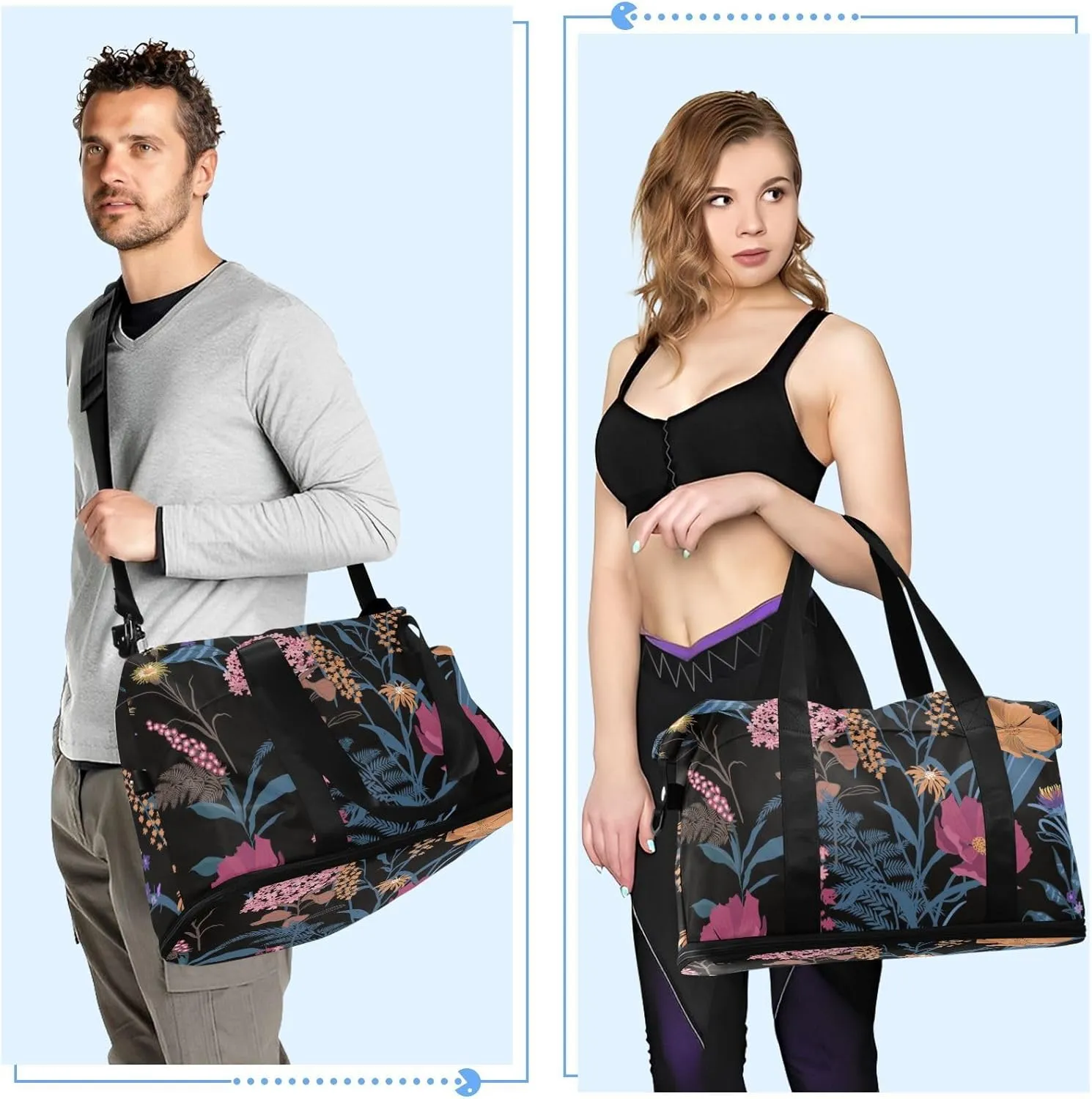 Gym Bag for Women, Personal Item Travel Duffel Bag with Shoes Compartment Weekender Overnight Bag with Wet Pocket Carry On Bag Multicolor 12