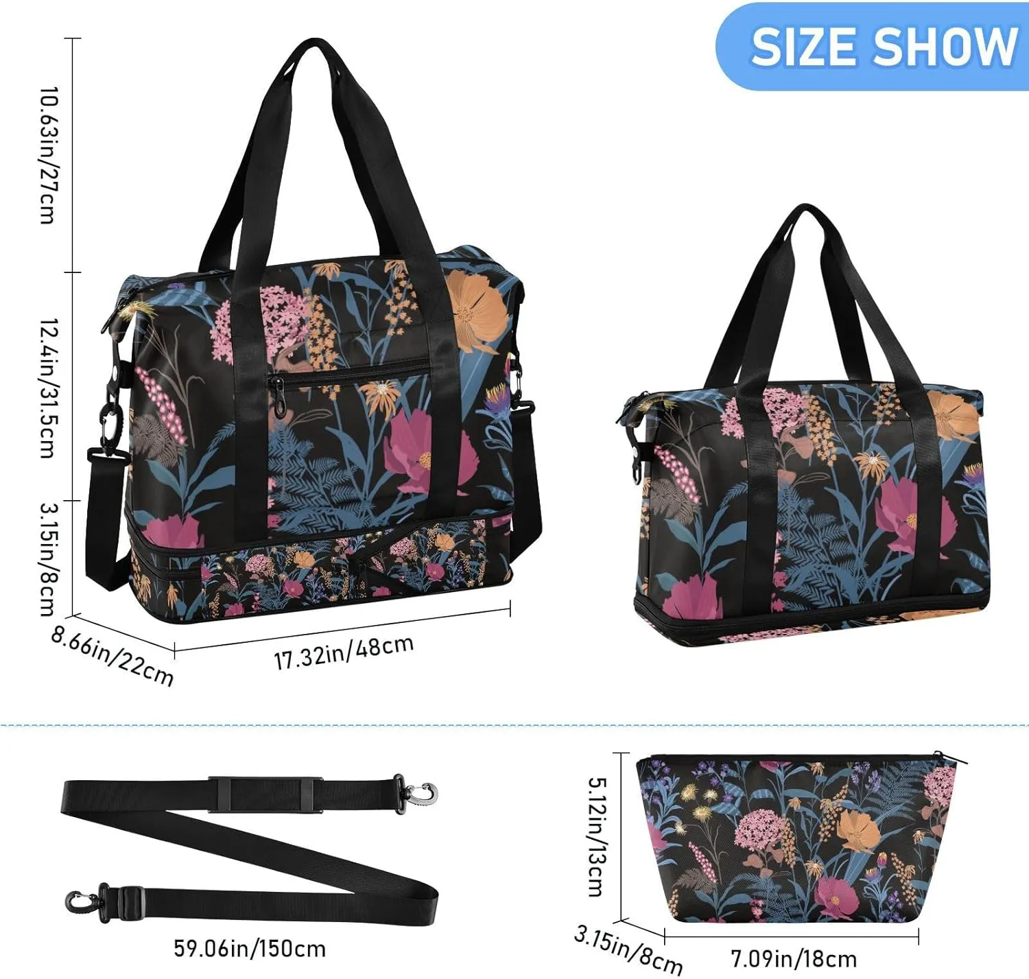 Gym Bag for Women, Personal Item Travel Duffel Bag with Shoes Compartment Weekender Overnight Bag with Wet Pocket Carry On Bag Multicolor 12