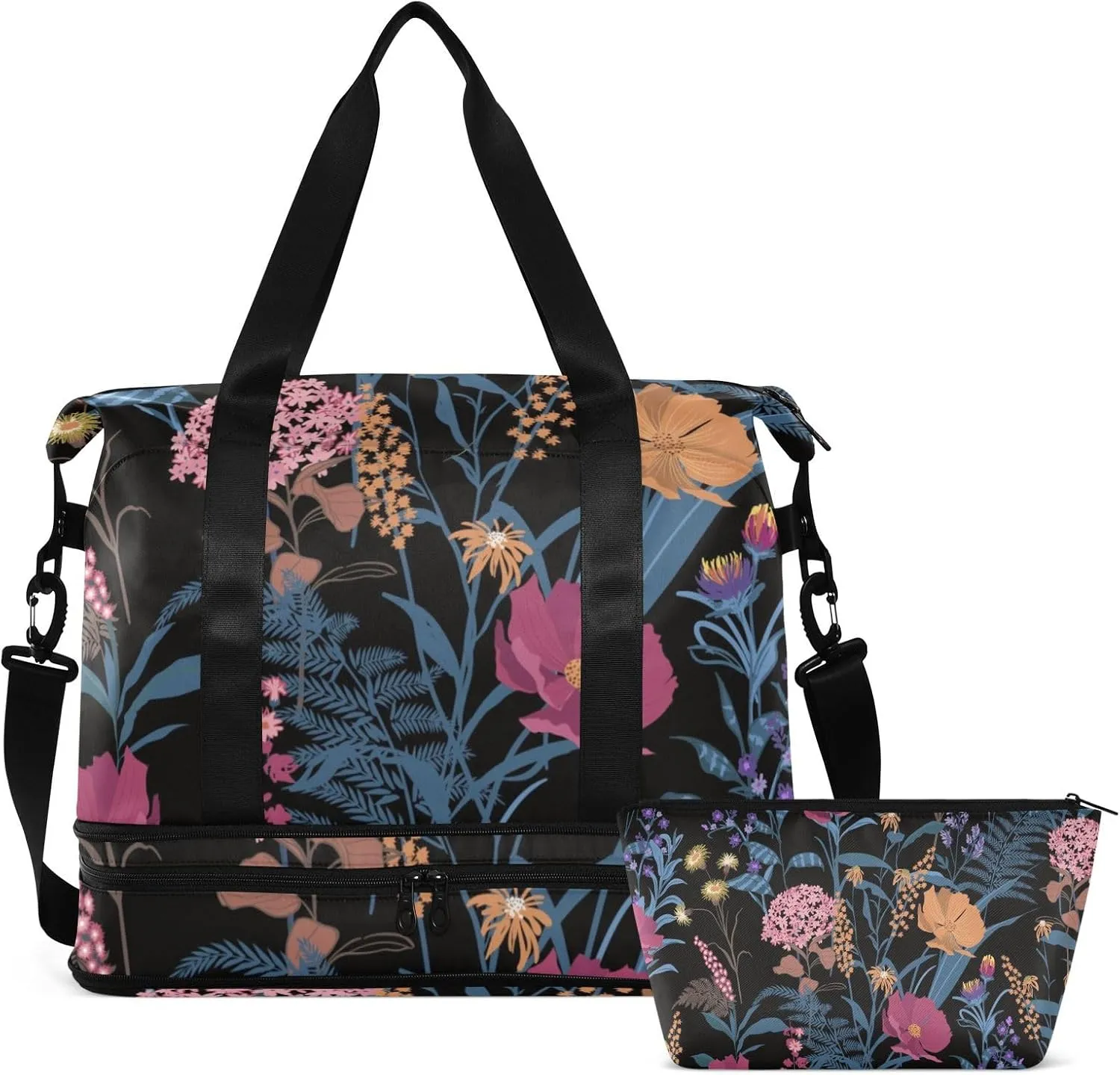 Gym Bag for Women, Personal Item Travel Duffel Bag with Shoes Compartment Weekender Overnight Bag with Wet Pocket Carry On Bag Multicolor 12