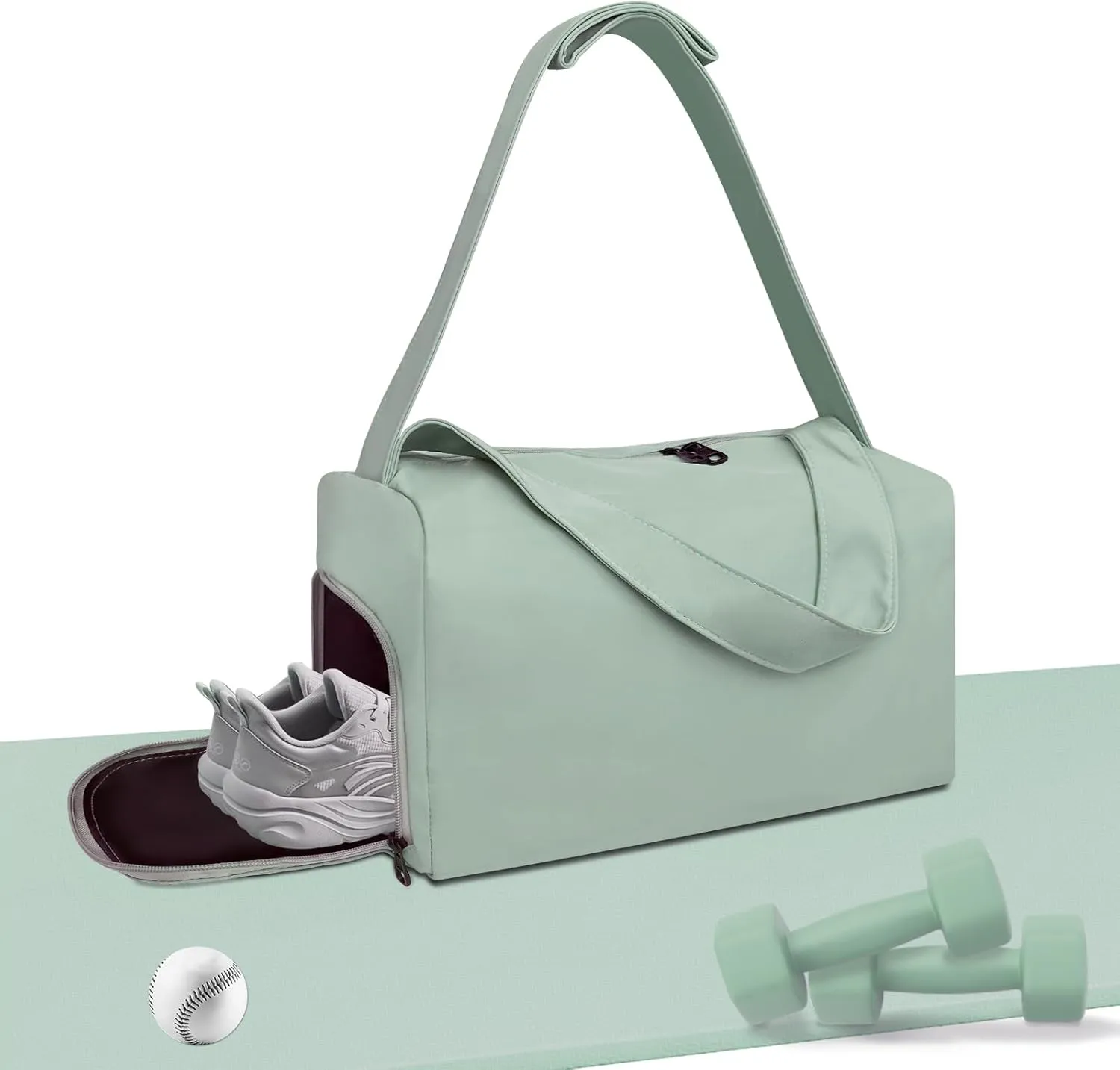 Gym Bag for Women with Shoes Compartmen, Duffle Travel Bag for Plane, Lightweight Gym Bag for Women & Men, Sports Tote Bag with Wet Pocket for Swim, Yoga, Dance - Grey green（22L）