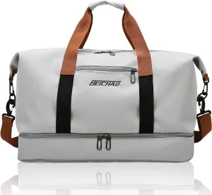 Gym Bag for Women,Travel Duffle Bag with Shoe Compartment & Wet Pocket,Carry On Weekender Overnight Tote Bag for Women Men,Travel,Workout,Yoga,Swimming,Grey