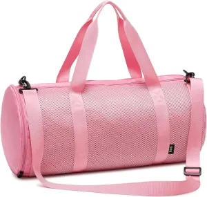Gym Duffle Bag for Sports Women: Large Travel Bags for Men Sport Yoga Tote for Ladies Waterproof Duffel with Shoulder Strap for Boys Carry on Weekender Bag with Shoe Compartment for Exercise (Pink)