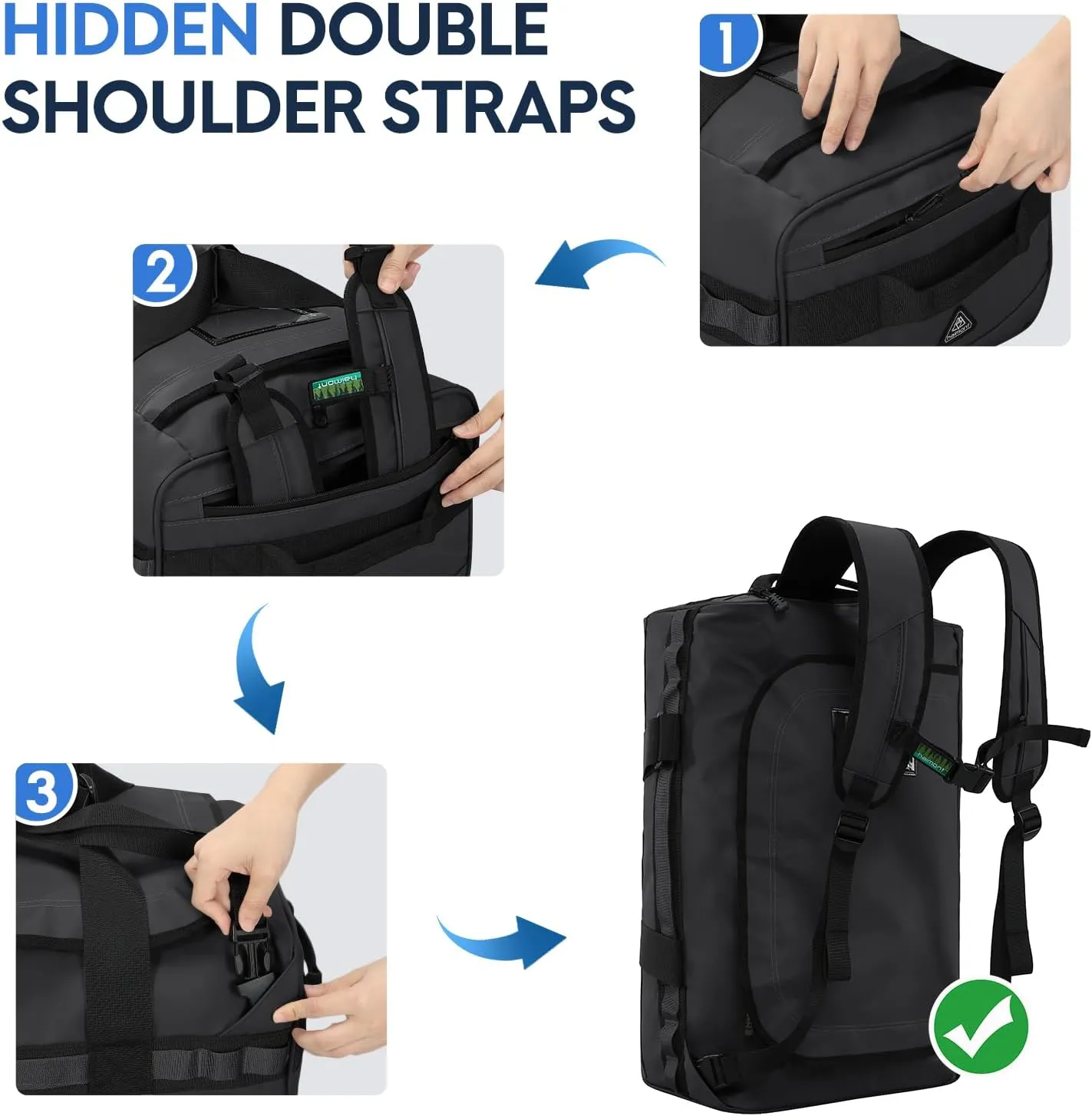 Haimont Gym Duffel Backpack Bag for Men Large Sports Duffle Bags with Backpack Straps for Hiking Travel Weekender Workout, 40L, Black
