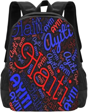 Haiti Haitian Flag Casual Backpack Large Capacity Backpacks 15 Inch Laptop Back Pack Travel Rucksack Daypack Commuter Bags with Adjustable Strap for Camping