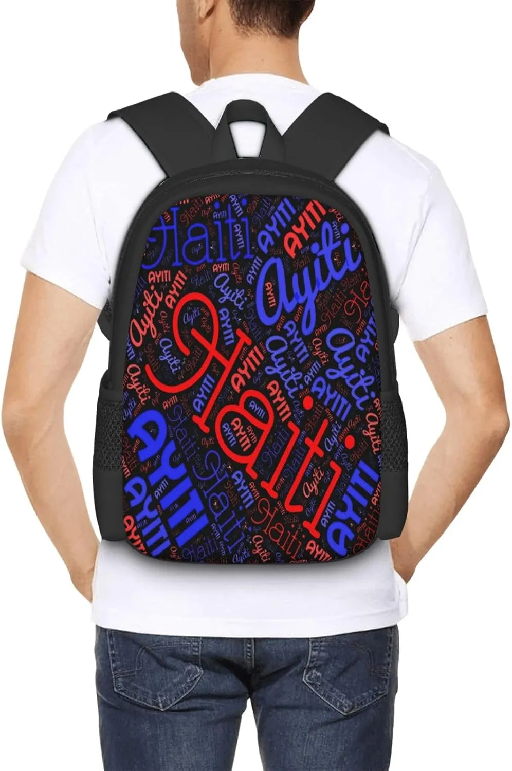 Haiti Haitian Flag Casual Backpack Large Capacity Backpacks 15 Inch Laptop Back Pack Travel Rucksack Daypack Commuter Bags with Adjustable Strap for Camping
