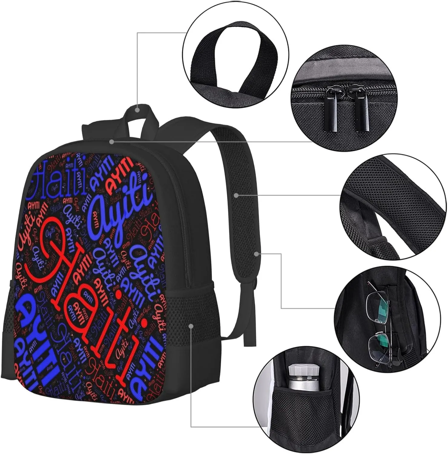 Haiti Haitian Flag Casual Backpack Large Capacity Backpacks 15 Inch Laptop Back Pack Travel Rucksack Daypack Commuter Bags with Adjustable Strap for Camping