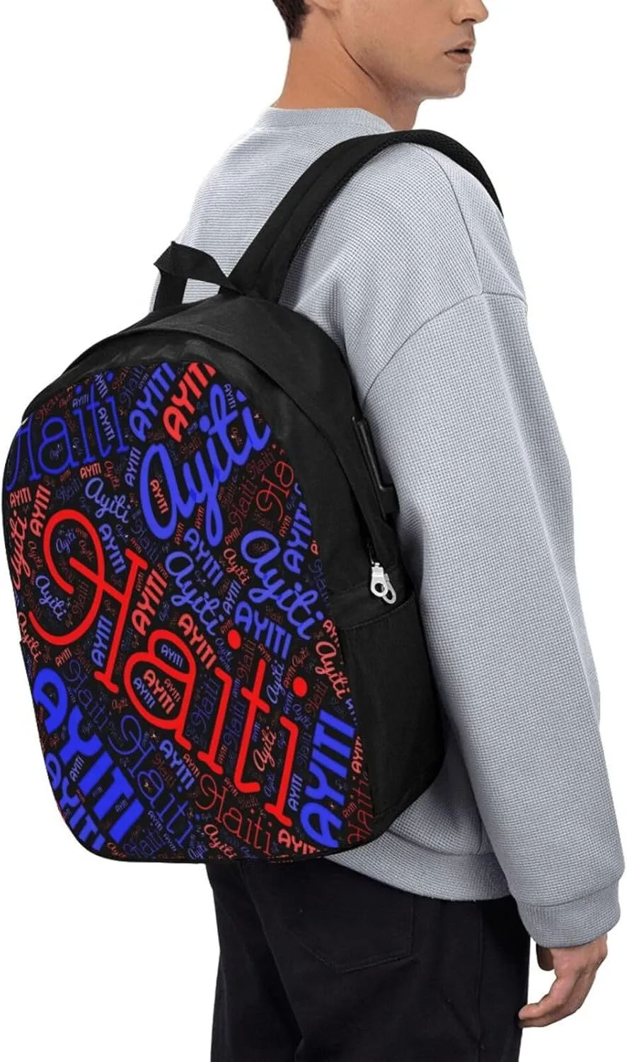 Haiti Haitian Flag Travel Backpack 17-Inch Laptop Backpacks Business Rucksack Casual Sport Daypack with USB Charging Port Carry-on Bag for Camping Biking