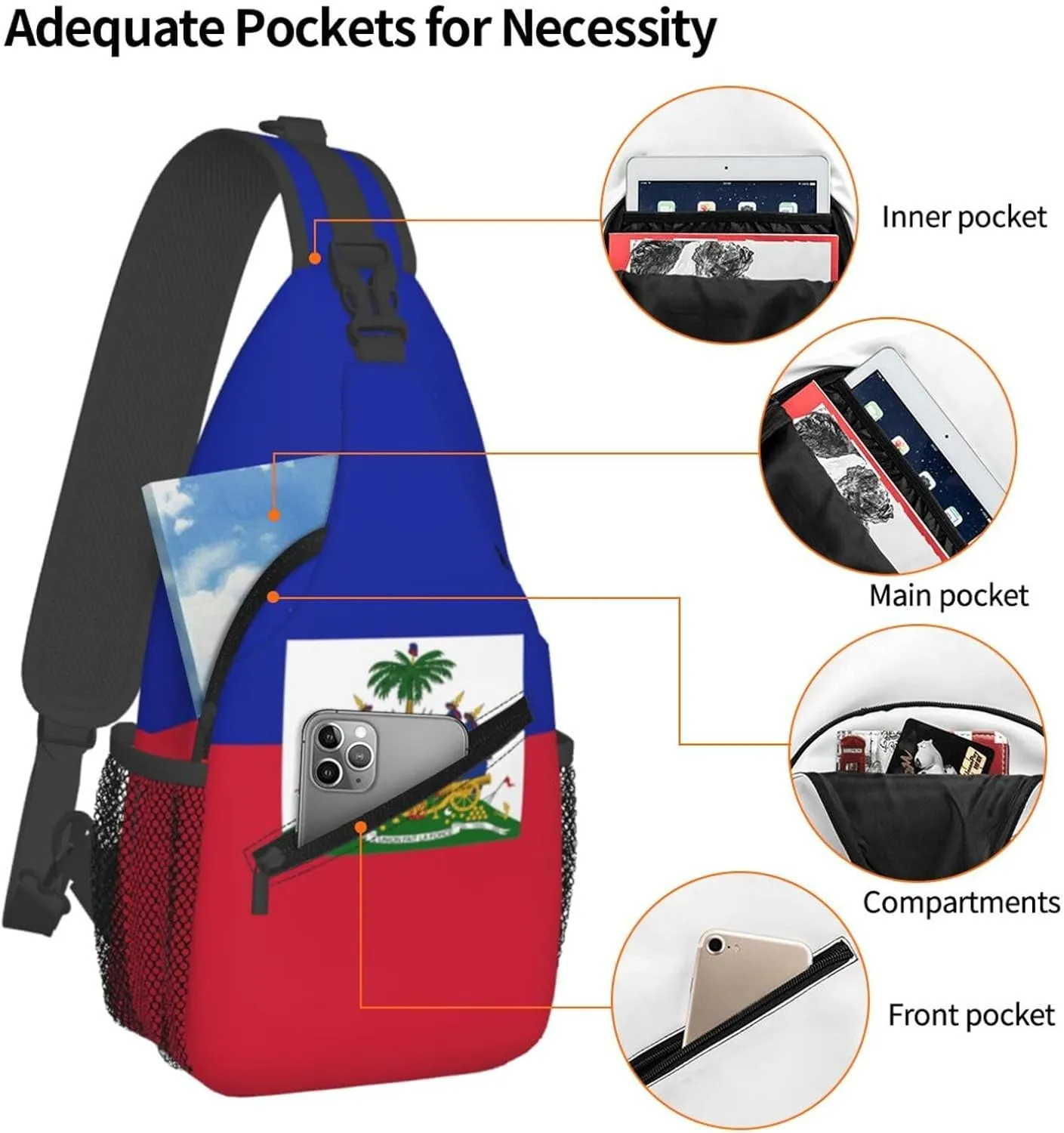 Haiti Shoulder Bag Haiti Flag Sling Backpack Daypack Casual Bag Haitian Backpack Bag for Outdoor