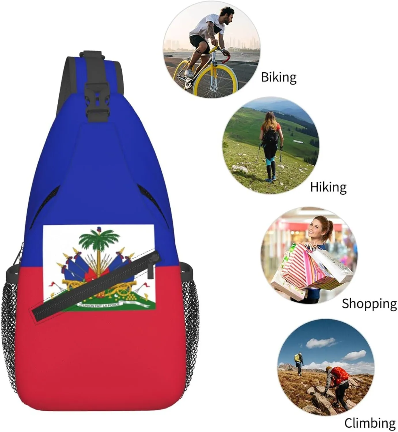 Haiti Shoulder Bag Haiti Flag Sling Backpack Daypack Casual Bag Haitian Backpack Bag for Outdoor
