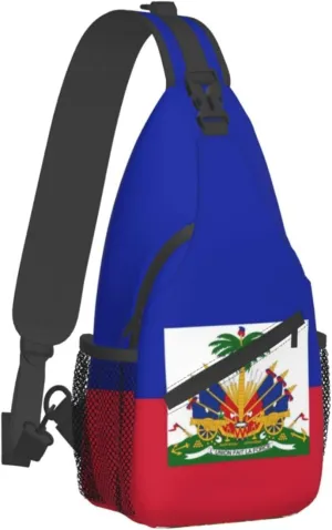 Haitian Flag Outdoor Cross-body Shoulder Bag, Unisex Backpack For Women Men Young Hiking Travel