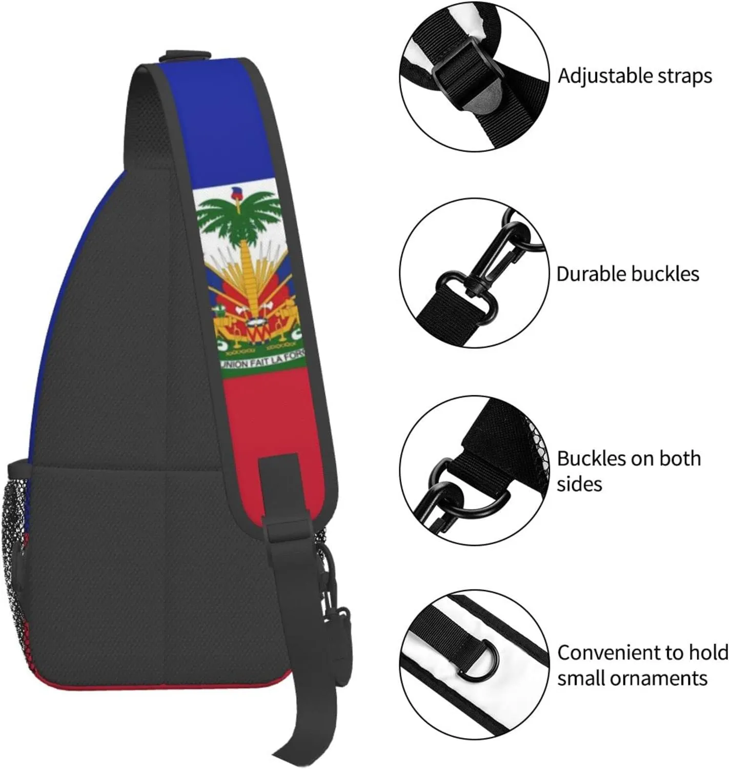 Haitian Flag Outdoor Cross-body Shoulder Bag, Unisex Backpack For Women Men Young Hiking Travel