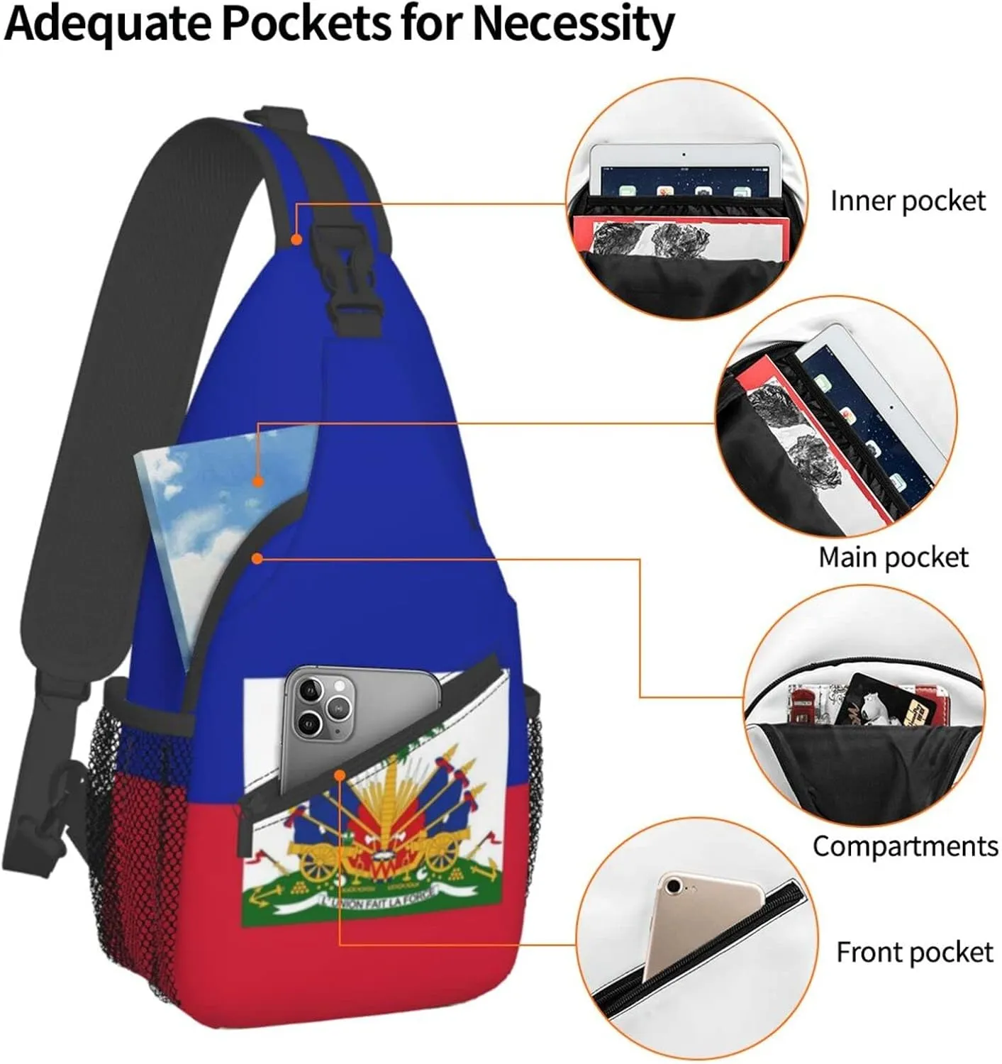 Haitian Flag Outdoor Cross-body Shoulder Bag, Unisex Backpack For Women Men Young Hiking Travel